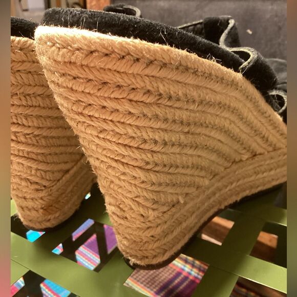 Ugg Black High Heeled Slip on Leather Sandals Braided Jute Covered Heels Sz 9 - Picture 10 of 16